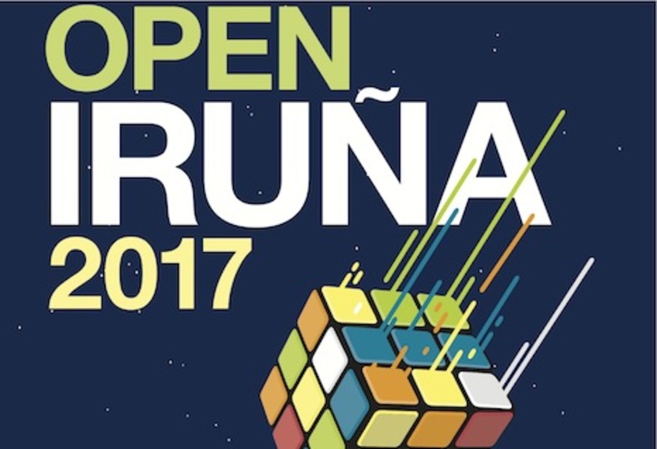 Cartel del certamen internacional ‘Iruña open 2017’ con el cubo Rubik.