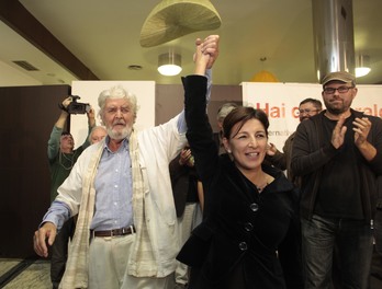 Xosé Manuel Beiras y Yolanda Díaz ayer tras conocer el gran resultado de Alternativa Galeta de Esquerda. SERMOSGALIZA.COM