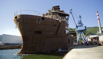 Botadura de un barco construido por Astilleros Zamakona. (Juan Carlos RUIZ/ARGAZKI PRESS)