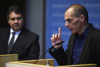 Varoufakis tras su reunión con Wolfgang Schaeuble. (Odd ANDERSEN / AFP)