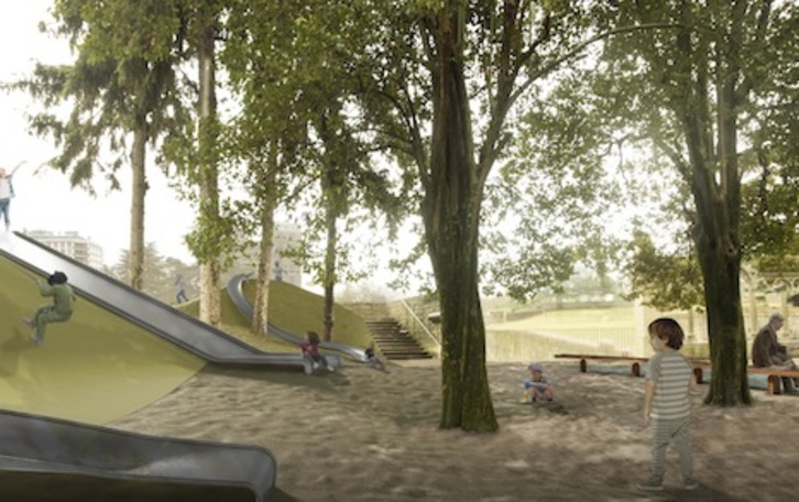 Recreación de cómo quedaría uno de los espacios remodelados del parque de la Taconera. (AYUNTAMIENTO DE IRUÑEA)