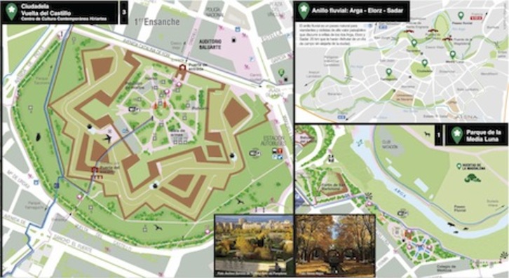 Imágenes del folleto sobre los parques de Iruñea.