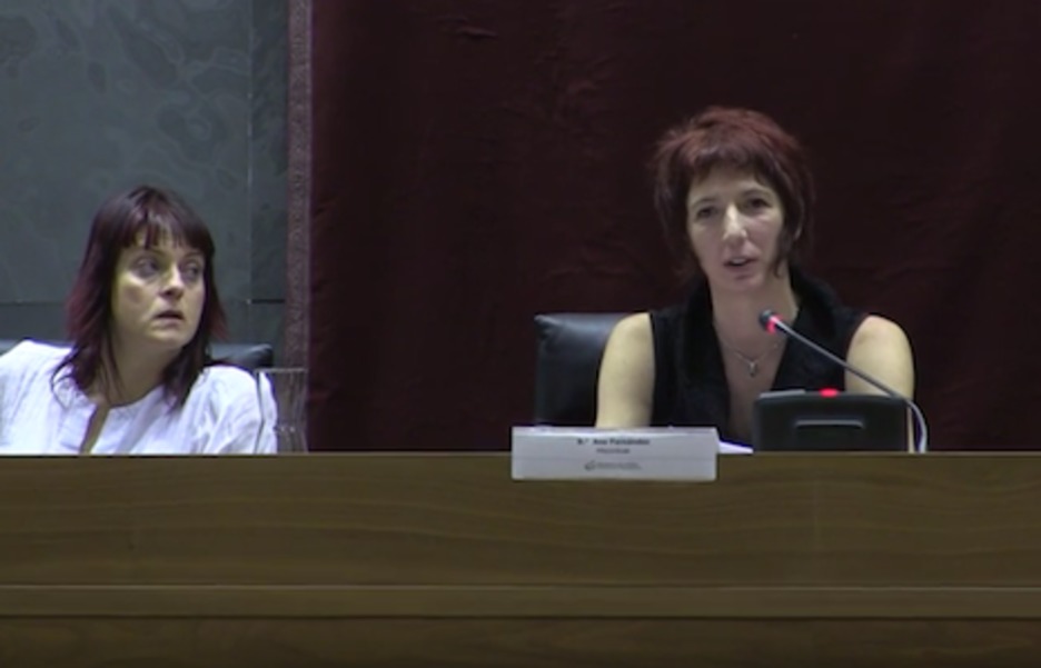 Ana Fernández, víctima de la dispersión, comparece en el Parlamento de Navarra en noviembre de 2016 (Ahotsa.info)