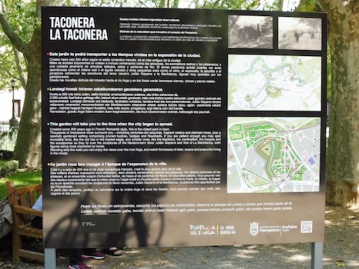 Imagen de una de las nuevas señales del parque de la Taconera de Iruñea. (AYUNTAMIENTO DE IRUÑEA)