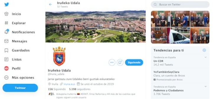 Imagen de la cuenta de Twitter en euskara del Ayuntamiento de Iruñea.