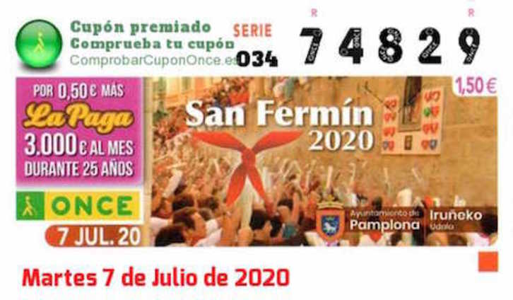 Imagen del cupón de la ONCE dedicado a San Fermín.